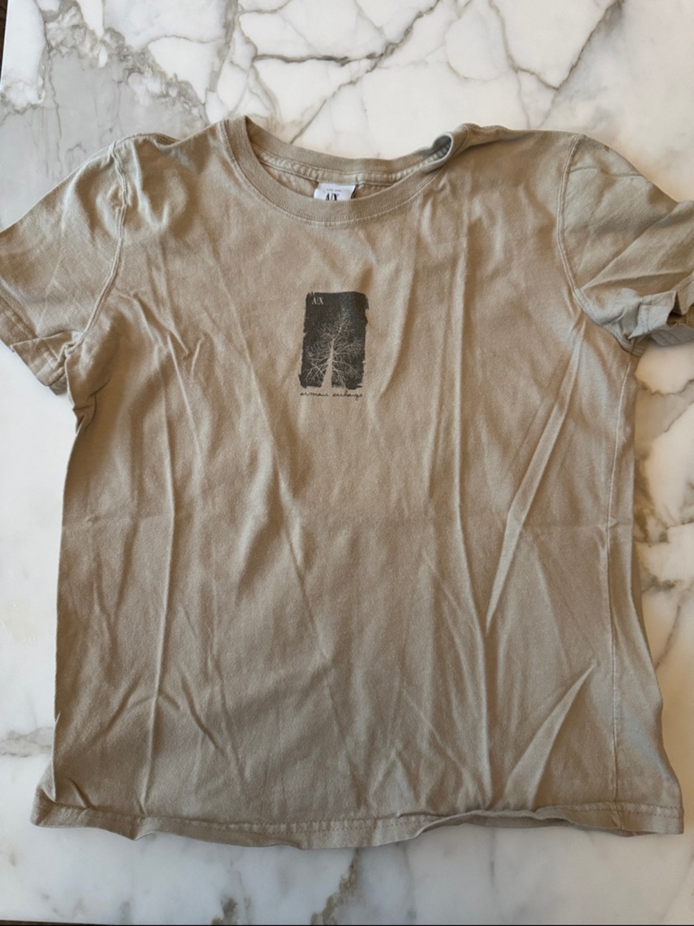 A/X Armani Exchange Tan Short-Sleeve Tee with Tree Graphic